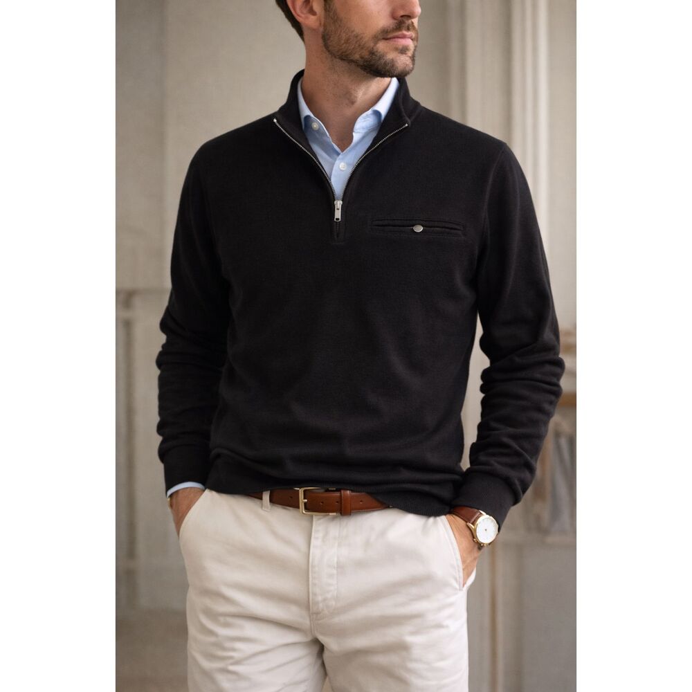 Pendleton Quarter Zip Sweater Black 100% Cotton Men S, Preppy Minimalist